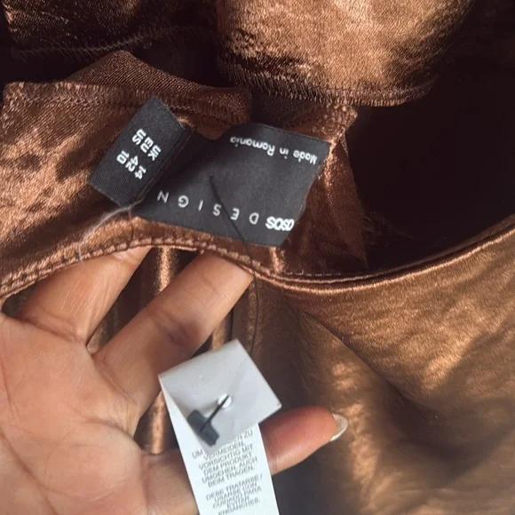 NEW ASOS DESIGN scoop back bias cut satin maxi dress in chocolate 10 - Picture 8 of 13